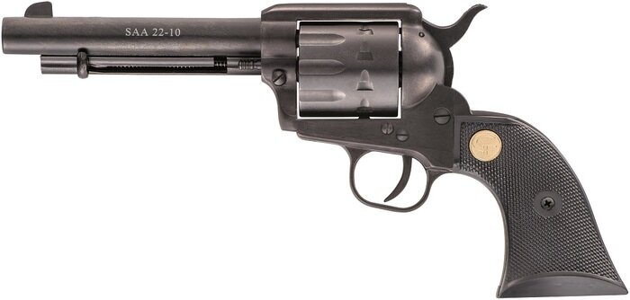Jednočinný revolver kal. .22LR, kapacita 10 nábojov, dĺžka hlavne 14 cm (5,5