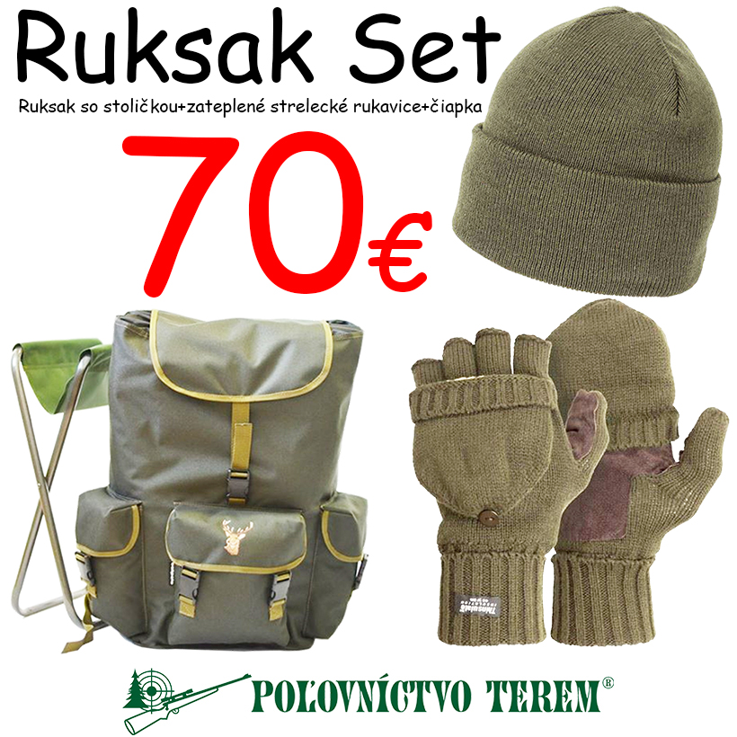 Ruksak so stoličkou+zateplené strelecké rukavice+čiapka
