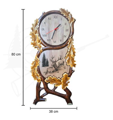 Drevený obraz s poľovníckym motívom a hodinami