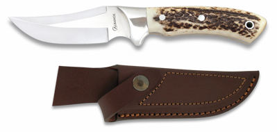 Poľovnícky nož s koženým púzdrom, parohová rukoväť ALBAINOX 31662