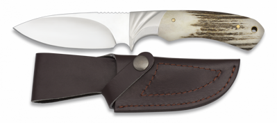 Poľovnícky nož s koženým púzdrom, parohová rukoväť ALBAINOX 32320