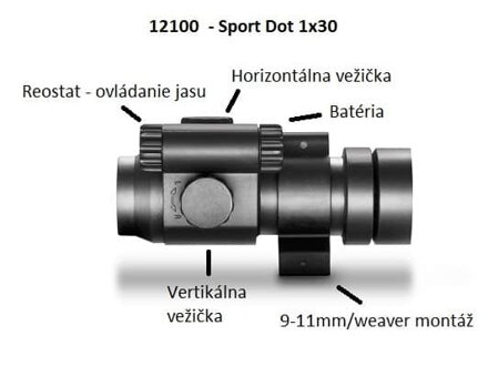 HAWKE Kolimátor Sport Dot 1″ 1x30 (9-11mm Weaver RAIL) 4 MOA
