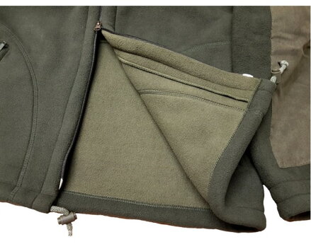 Bunda zateplená HUNTER jeleň nova, fleece s kapucňou - olivovozelená