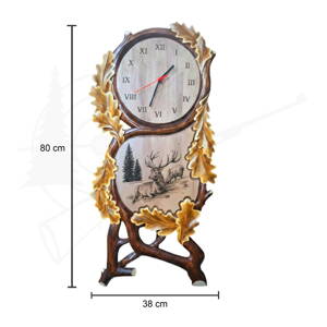 Drevený obraz s poľovníckym motívom a hodinami
