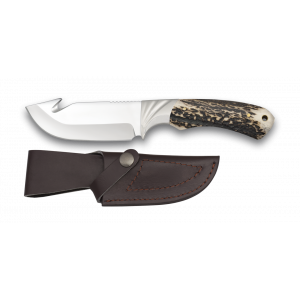 Poľovnícky nož s koženým púzdrom, parohová rukoväť ALBAINOX 32319